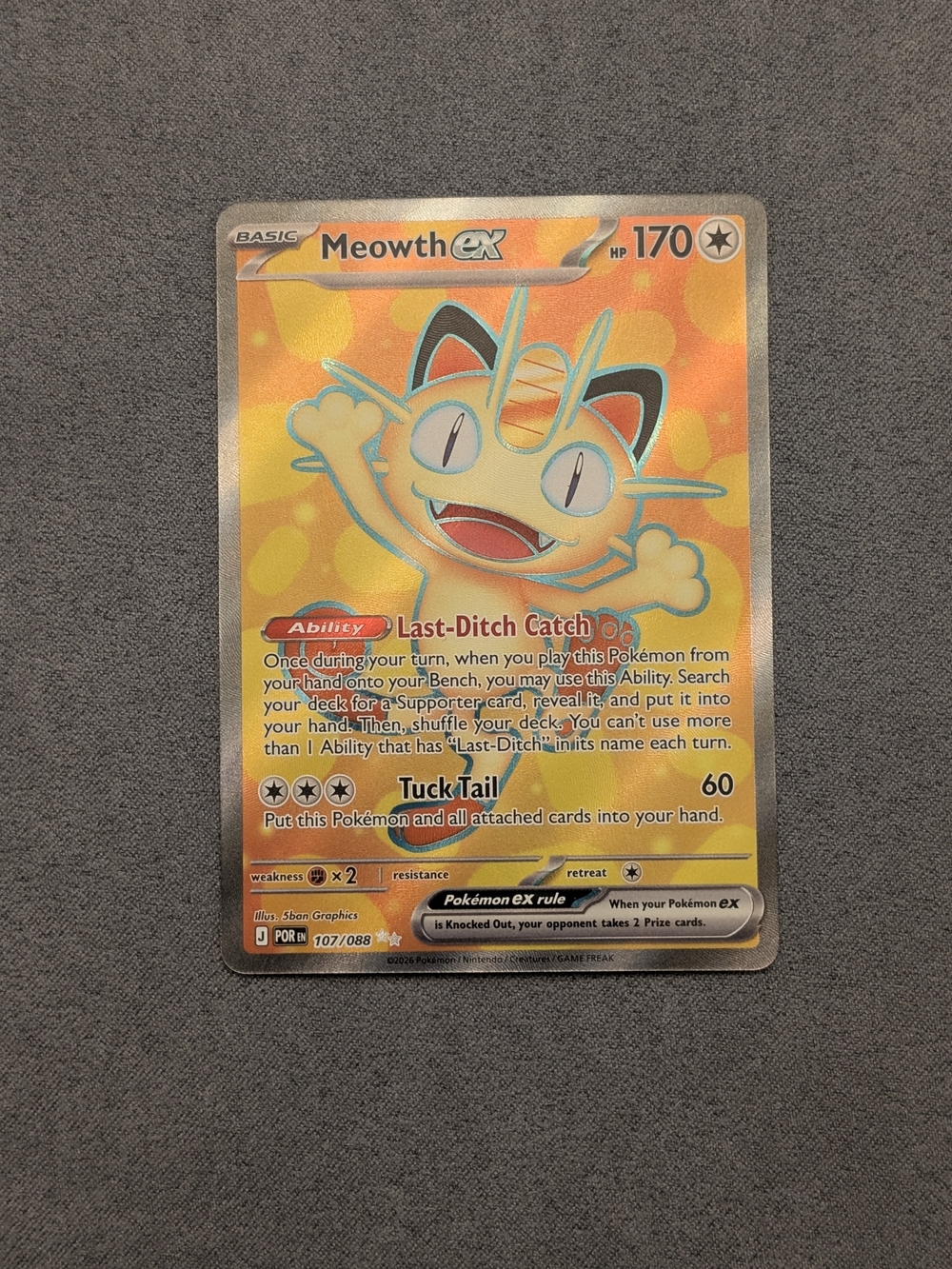 Meowth ex Holo Pokémon Card - Yellow & Orange